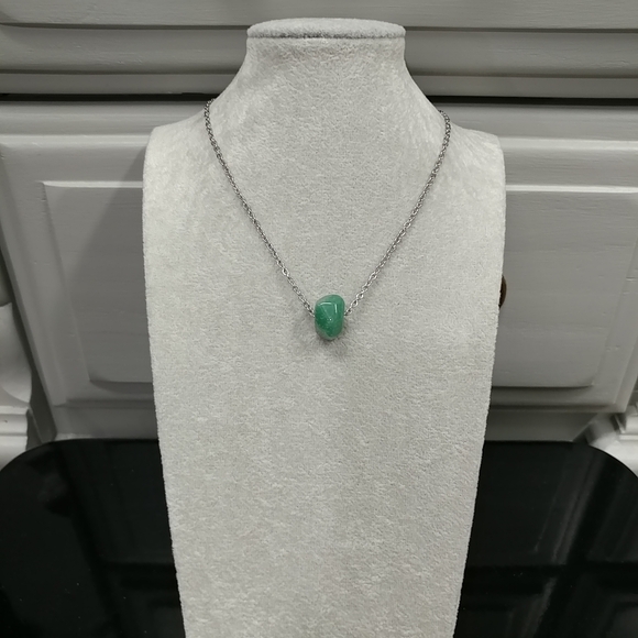 Green Aventurine Necklace Natural Gemstone Crystal Pendant Stainless-Steel 17.7" - Picture 8 of 17
